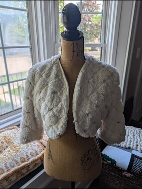 Forever 21 Cream Faux Fur Cropped Teddy Jacket with Bead Accents